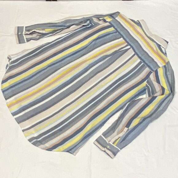 Café Marrakesh Stripe Tunic Shirt M Relaxed Roll Sleeve Button-Up Collared Top - Picture 9 of 12